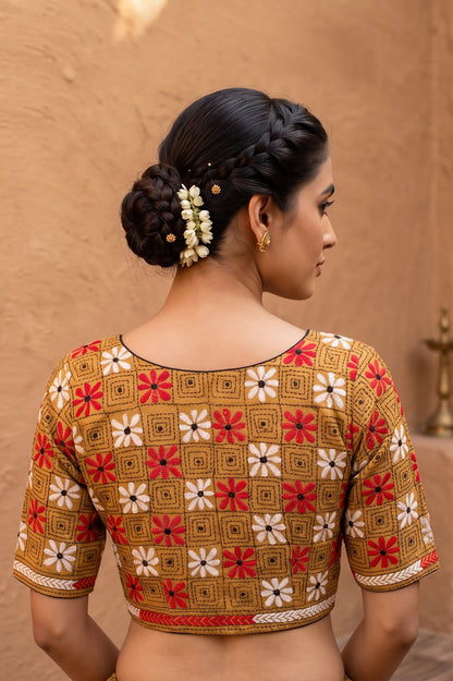 Yellow Pure Bangalore Silk Kantha Stitch Blouse SN26WP080