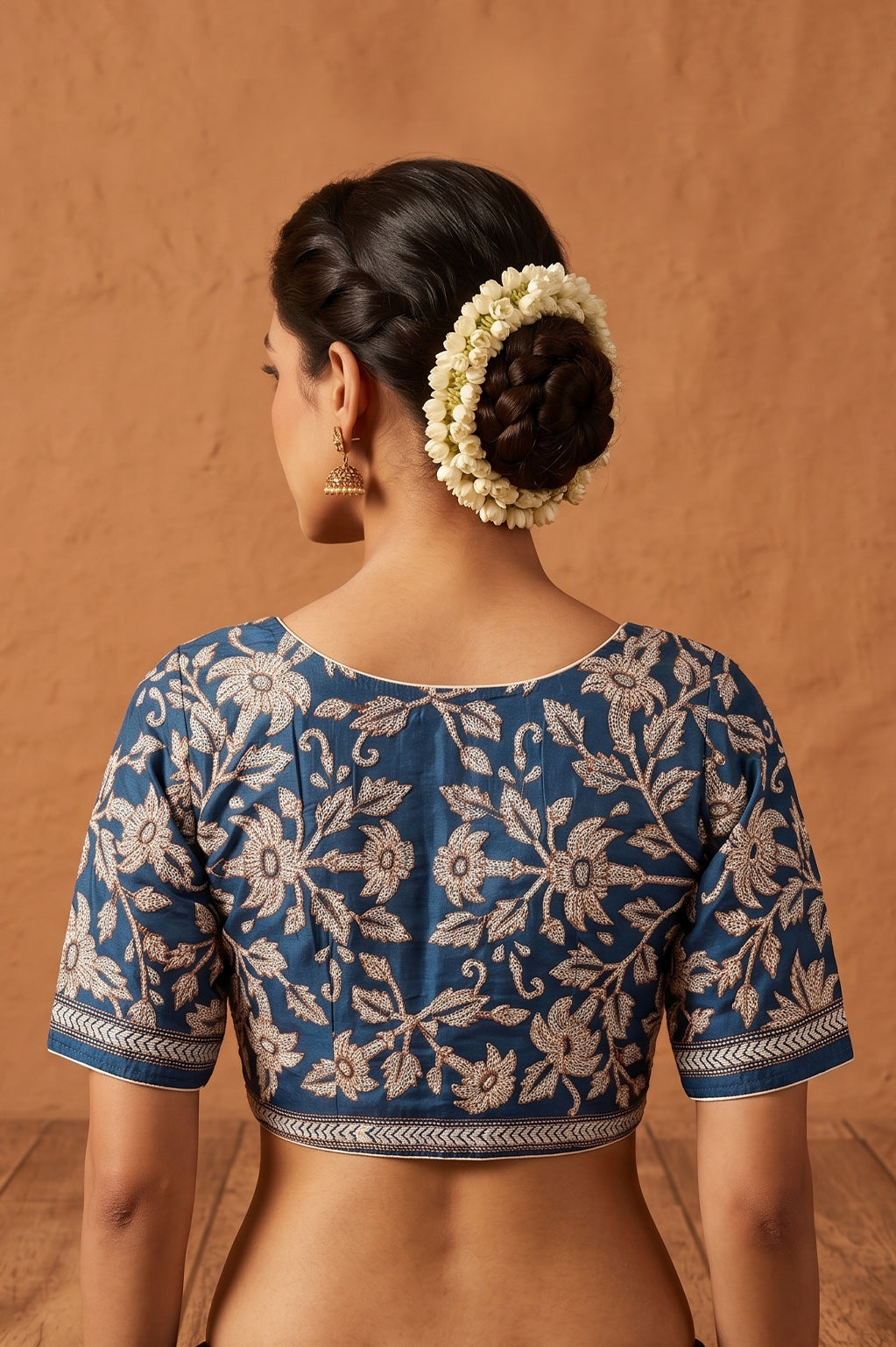 Regal Blue Pure Bangalore Silk Kantha Stitch Blouse SN26WP081