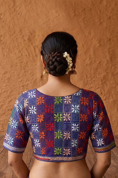 Blue Pure Bangalore Silk Kantha Stitch Blouse SN26WP082