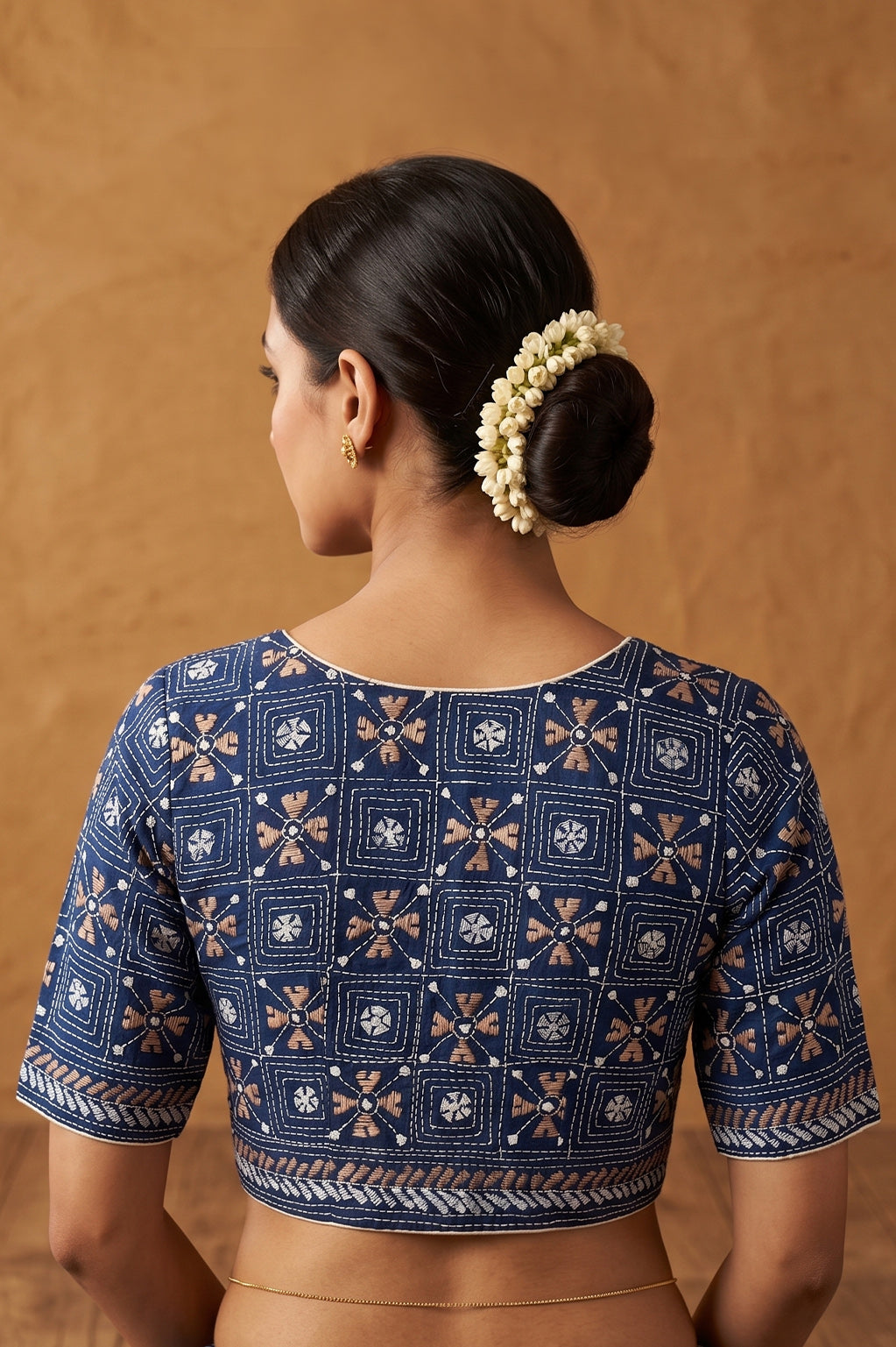 Blue Pure Bangalore Silk Kantha Stitch Blouse SN26WP083