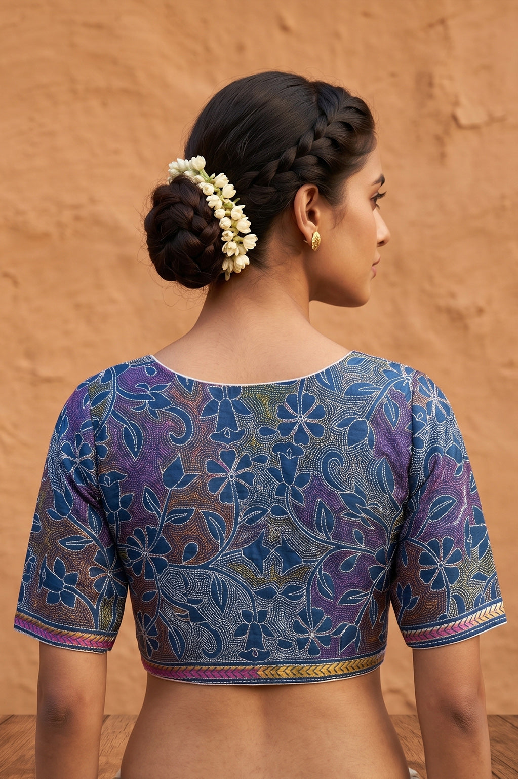 Denim Pure Bangalore Silk Kantha Stitch Blouse SN26WP084