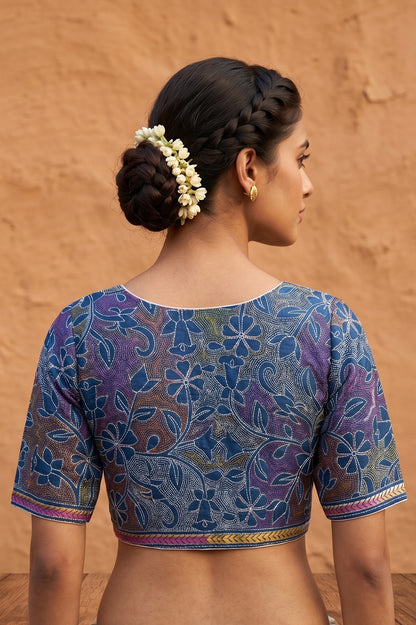 Denim Pure Bangalore Silk Kantha Stitch Blouse SN26WP084