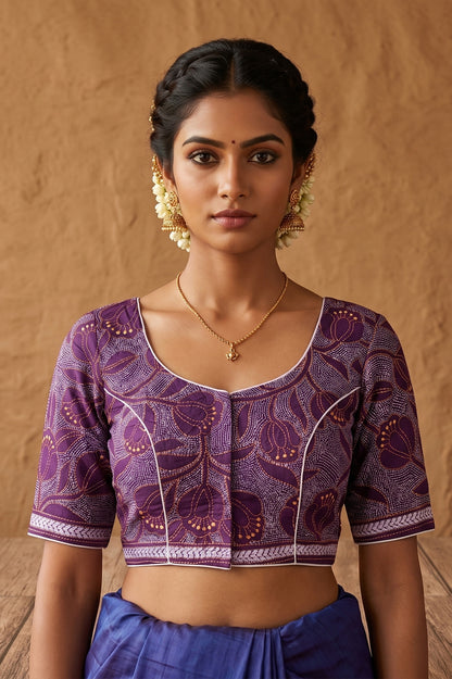 Purple Pure Bangalore Silk Kantha Stitch Blouse SN26WP086