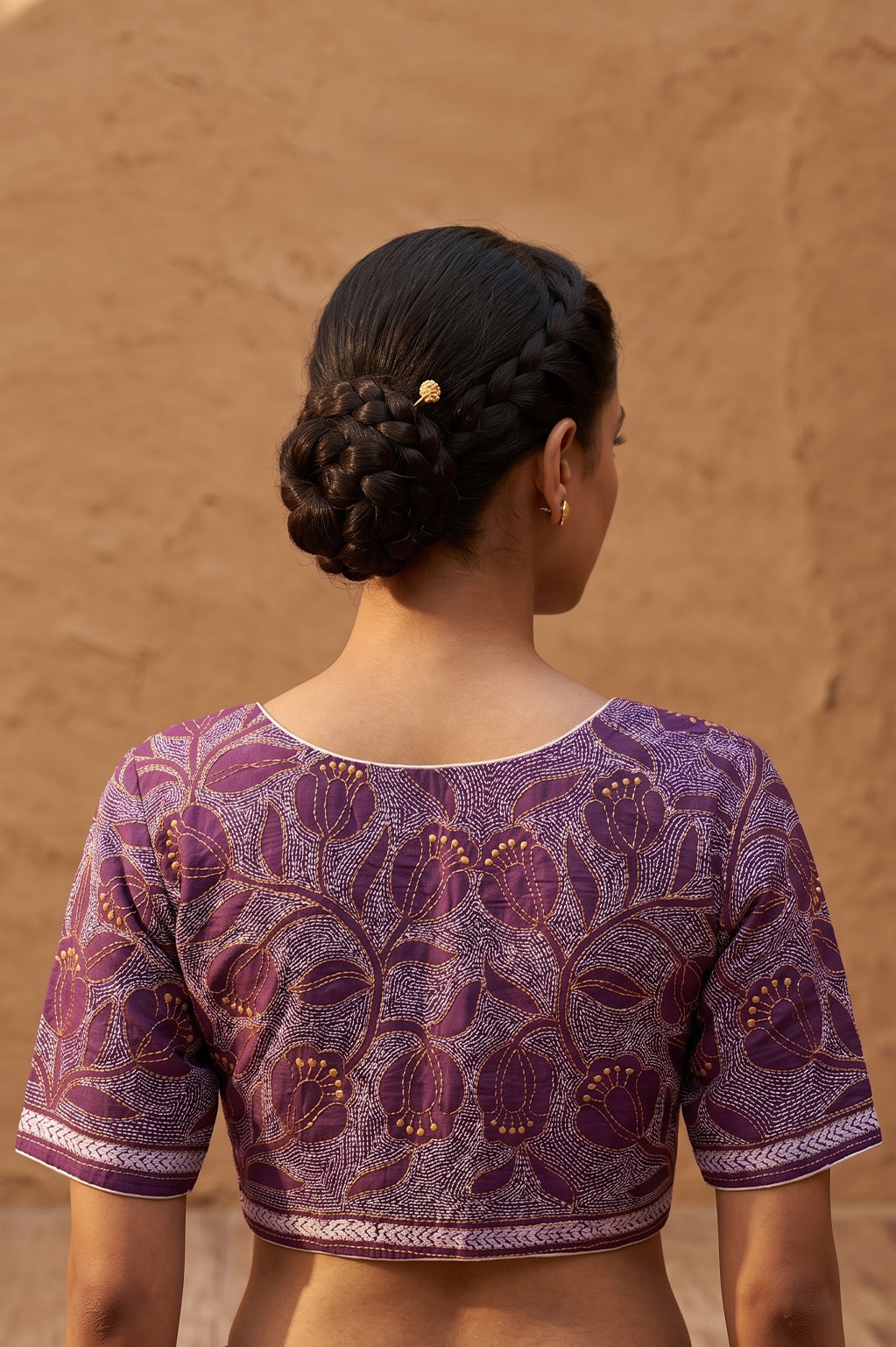 Purple Pure Bangalore Silk Kantha Stitch Blouse SN26WP086