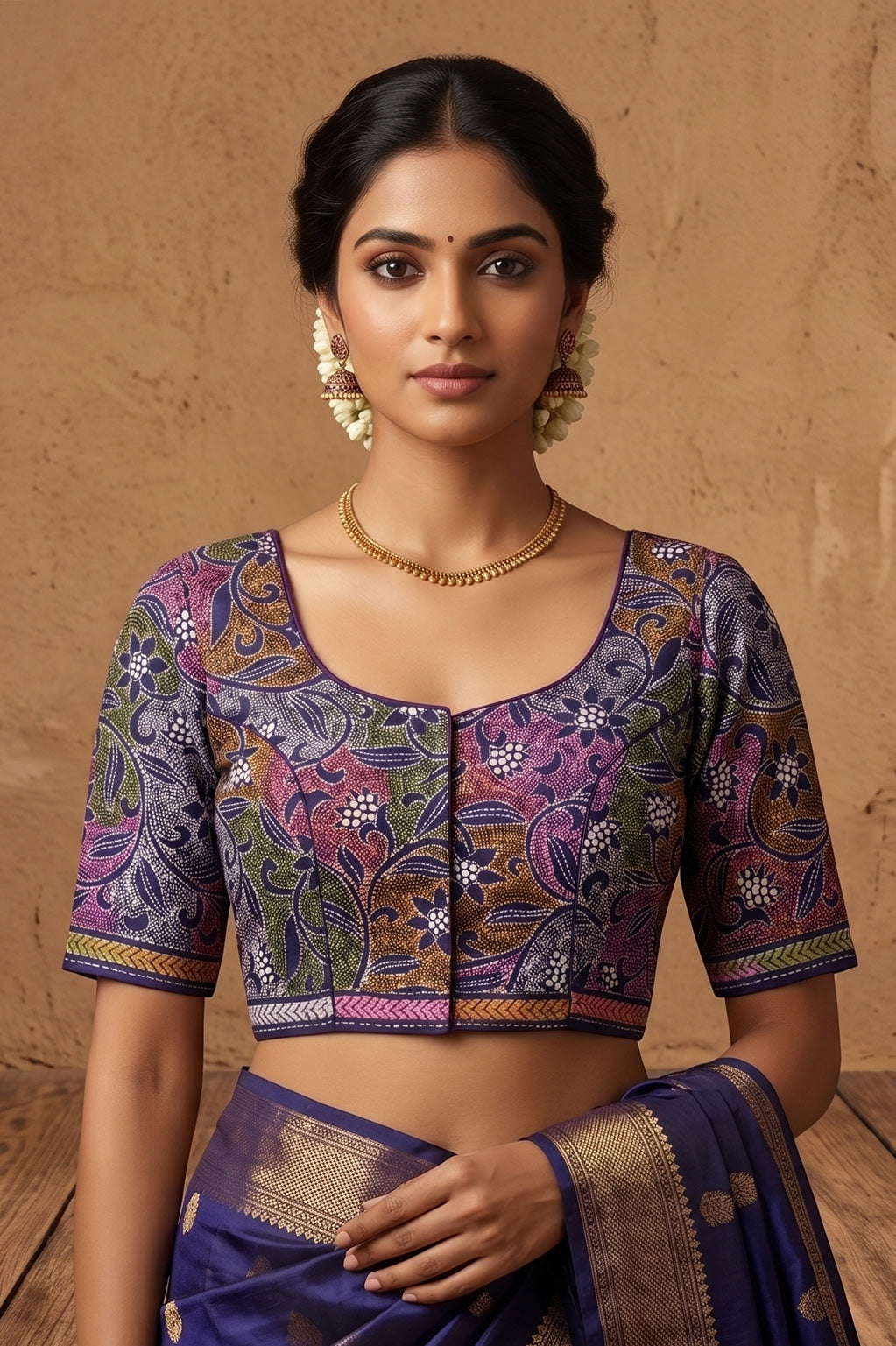 Blue Pure Bangalore Silk Kantha Stitch Blouse SN26WP087