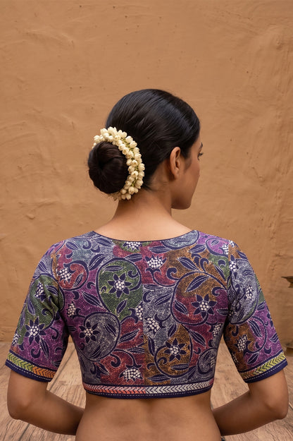 Blue Pure Bangalore Silk Kantha Stitch Blouse SN26WP087