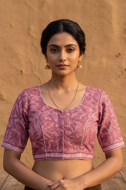 Pink Pure Bangalore Silk Kantha Stitch Blouse SN26WP088