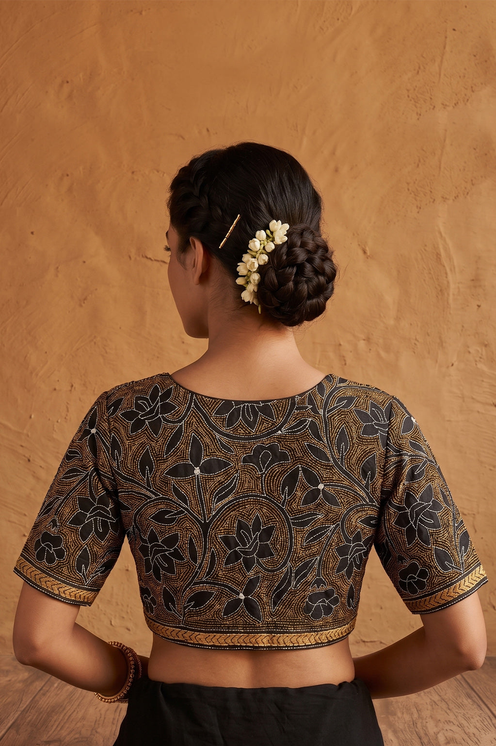 Black Pure Bangalore Silk Kantha Stitch Blouse SN26WP089