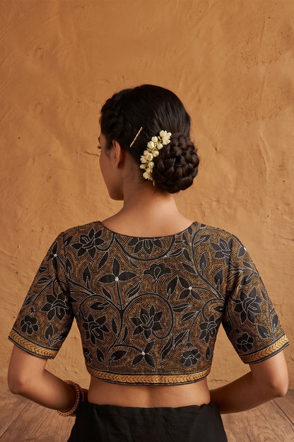 Black Pure Bangalore Silk Kantha Stitch Blouse SN26WP089