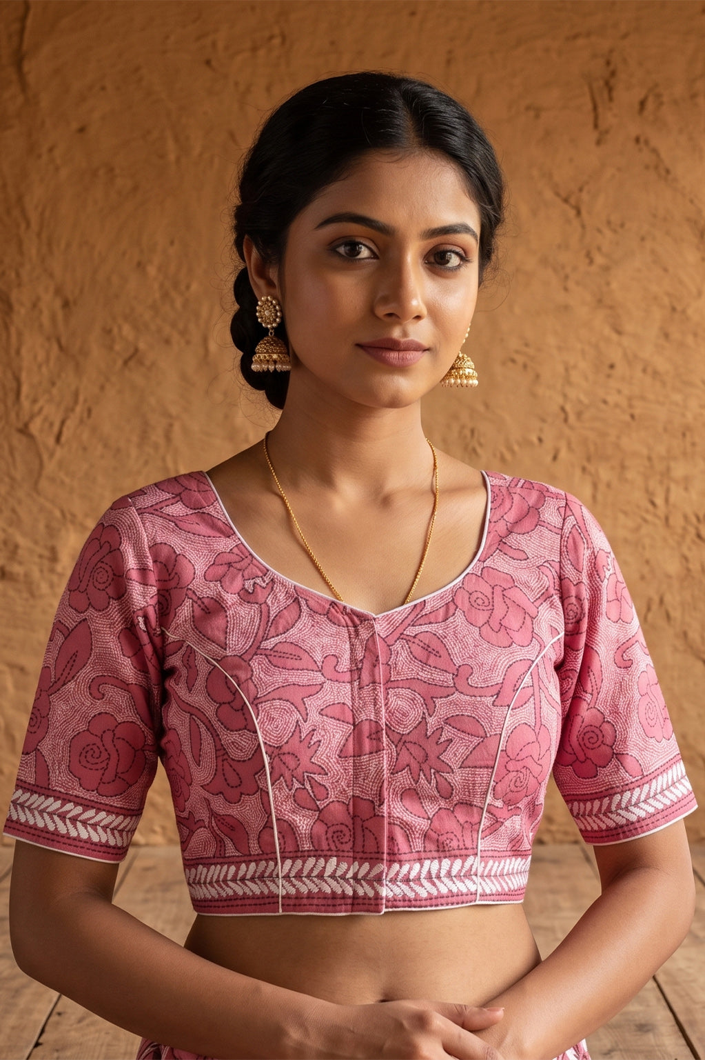 Pink Pure Bangalore Silk Kantha Stitch Blouse SN26WP090