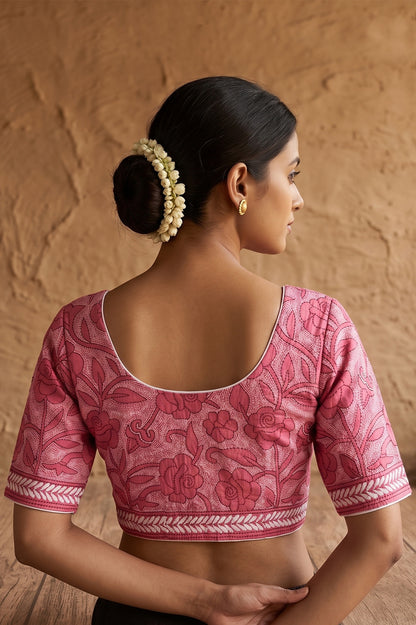 Pink Pure Bangalore Silk Kantha Stitch Blouse SN26WP090