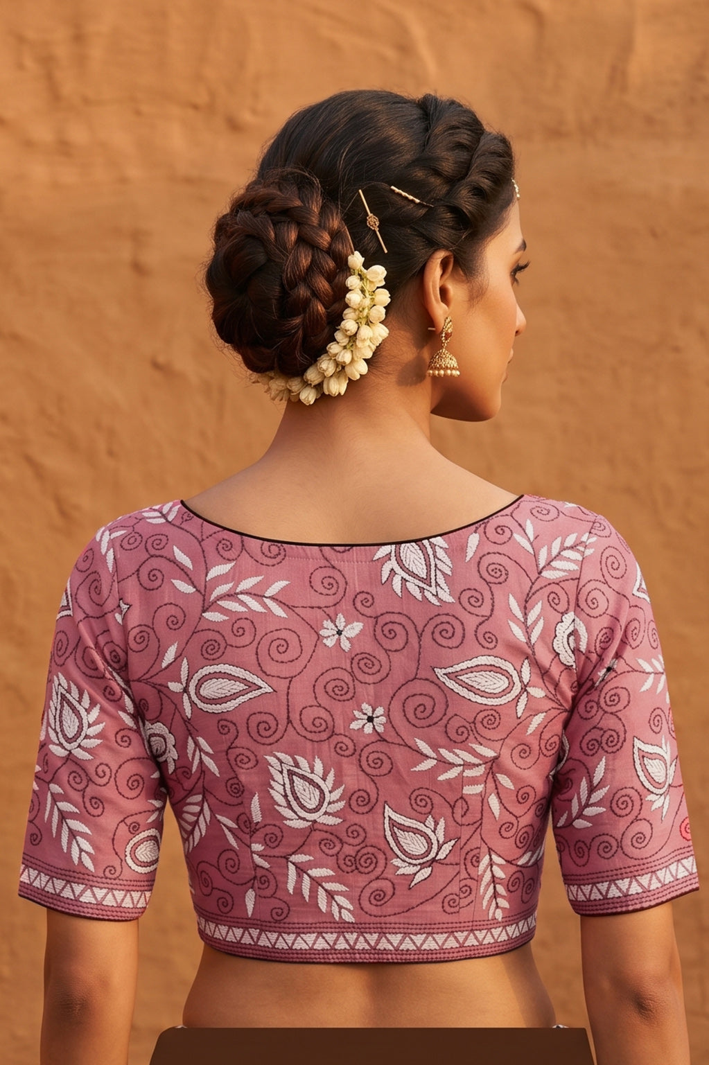 Pink Pure Bangalore Silk Kantha Stitch Blouse SN26WP091