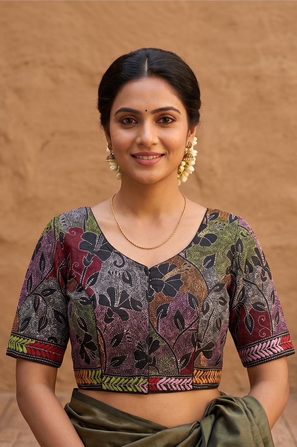 Black Pure Bangalore Silk Kantha Stitch Blouse SN26WP092