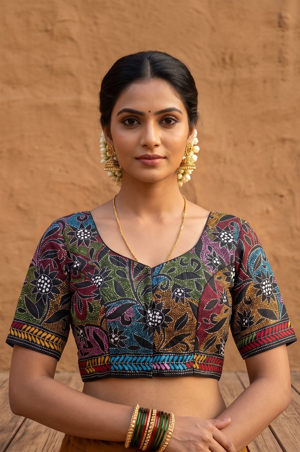 Black Pure Bangalore Silk Kantha Stitch Blouse SN26WP093