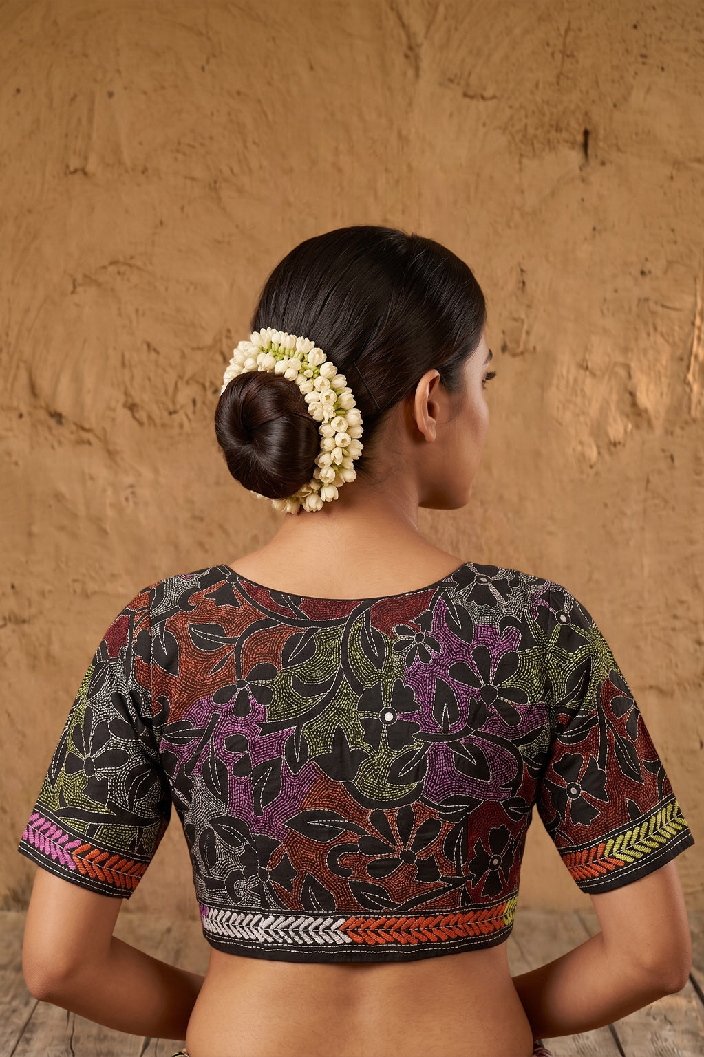 Black Pure Bangalore Silk Kantha Stitch Blouse SN26WP094