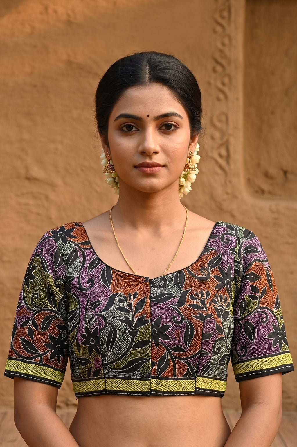 Black Pure Bangalore Silk Kantha Stitch Blouse SN26WP095