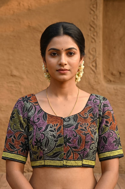 Black Pure Bangalore Silk Kantha Stitch Blouse SN26WP095