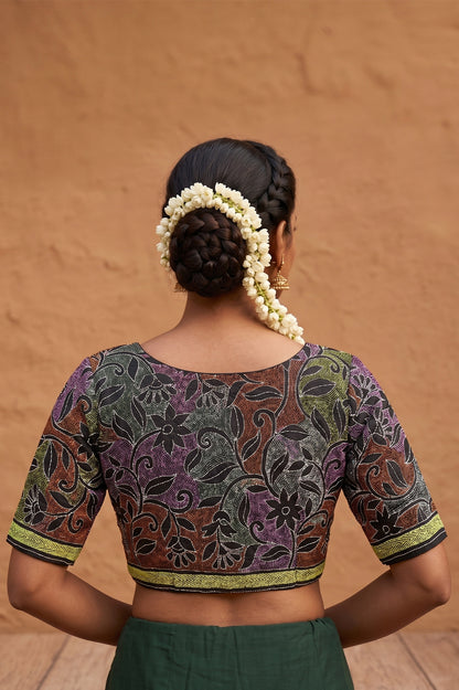 Black Pure Bangalore Silk Kantha Stitch Blouse SN26WP095