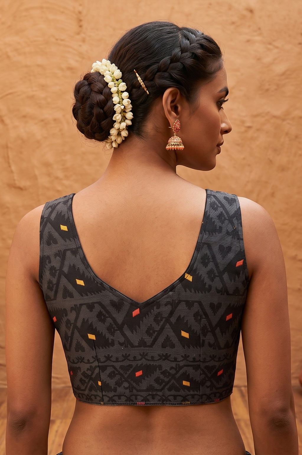 Black Sleeveless Rasham Jamdani Blouse SN26WP096