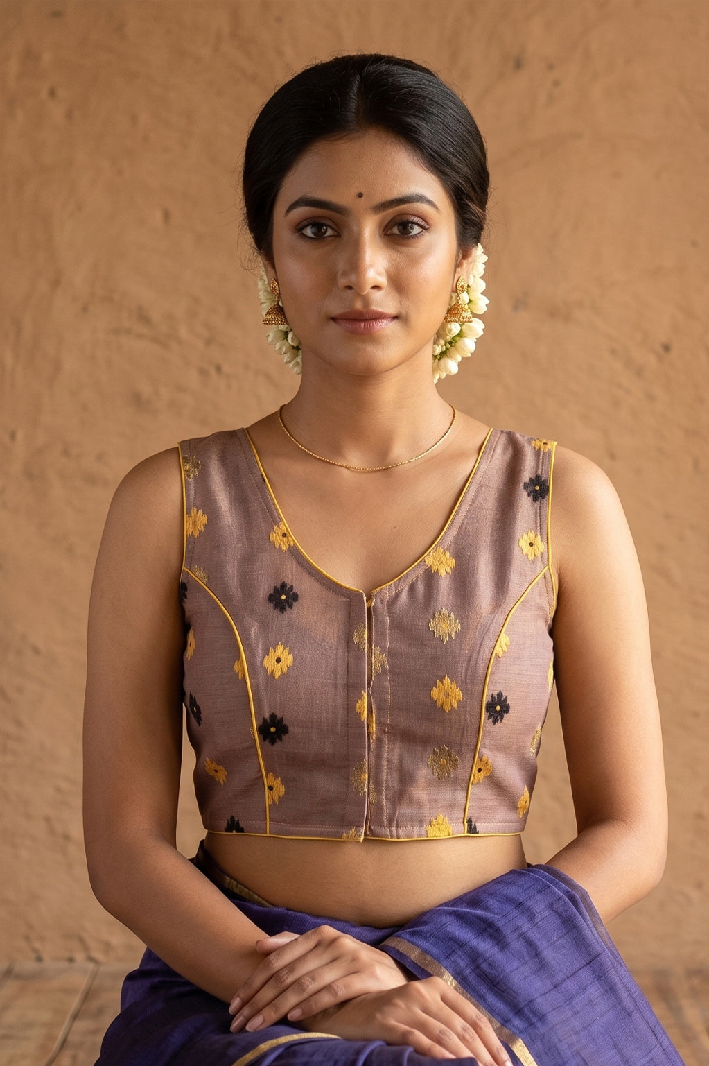 Rosy Brown Sleeveless Rasham Jamdani Blouse SN26WP098