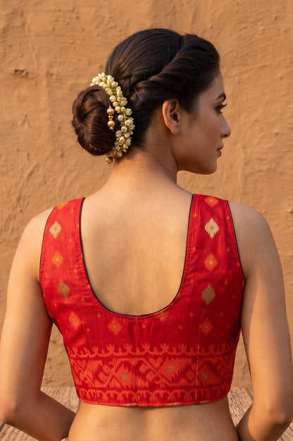 Red Sleeveless Rasham Jamdani Blouse SN26WP105