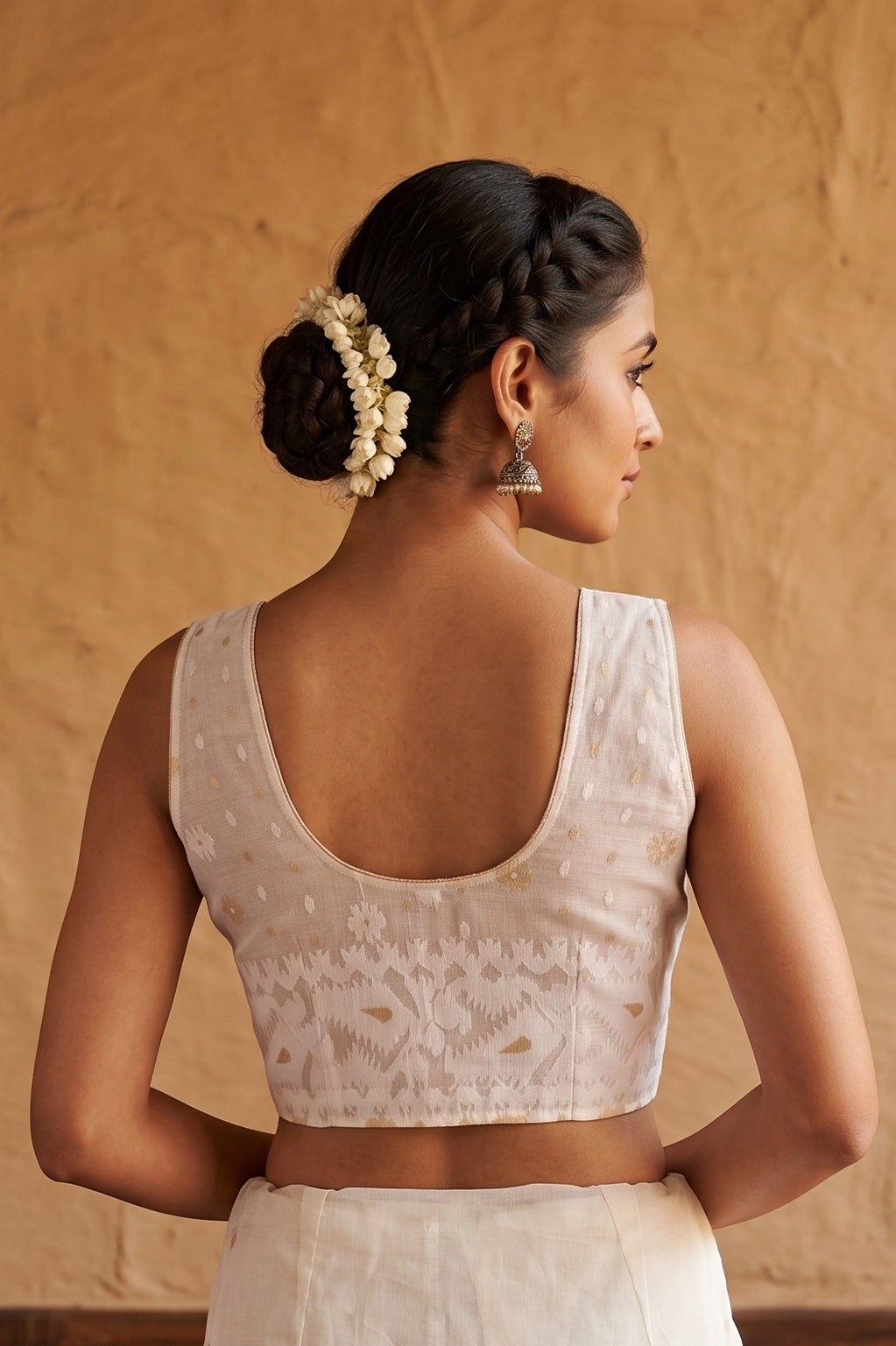 White Sleeveless Rasham Jamdani Blouse SN26WP106