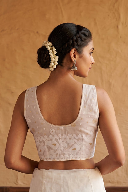 White Sleeveless Rasham Jamdani Blouse SN26WP106