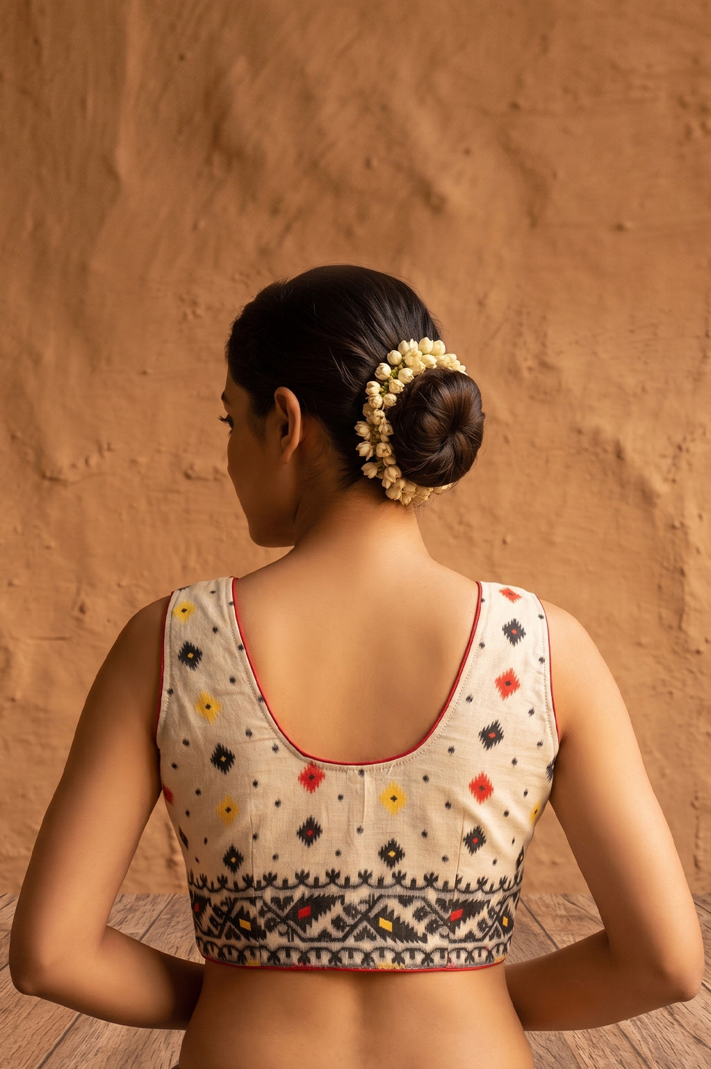 White-Black Sleeveless Rasham Jamdani Blouse SN26WP109