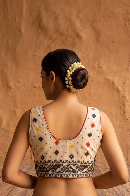 White-Black Sleeveless Rasham Jamdani Blouse SN26WP109