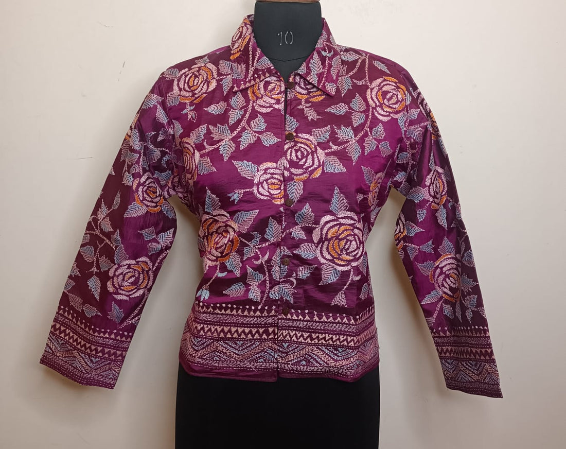 Pure Bangalore Silk Kantha Stitch Women&