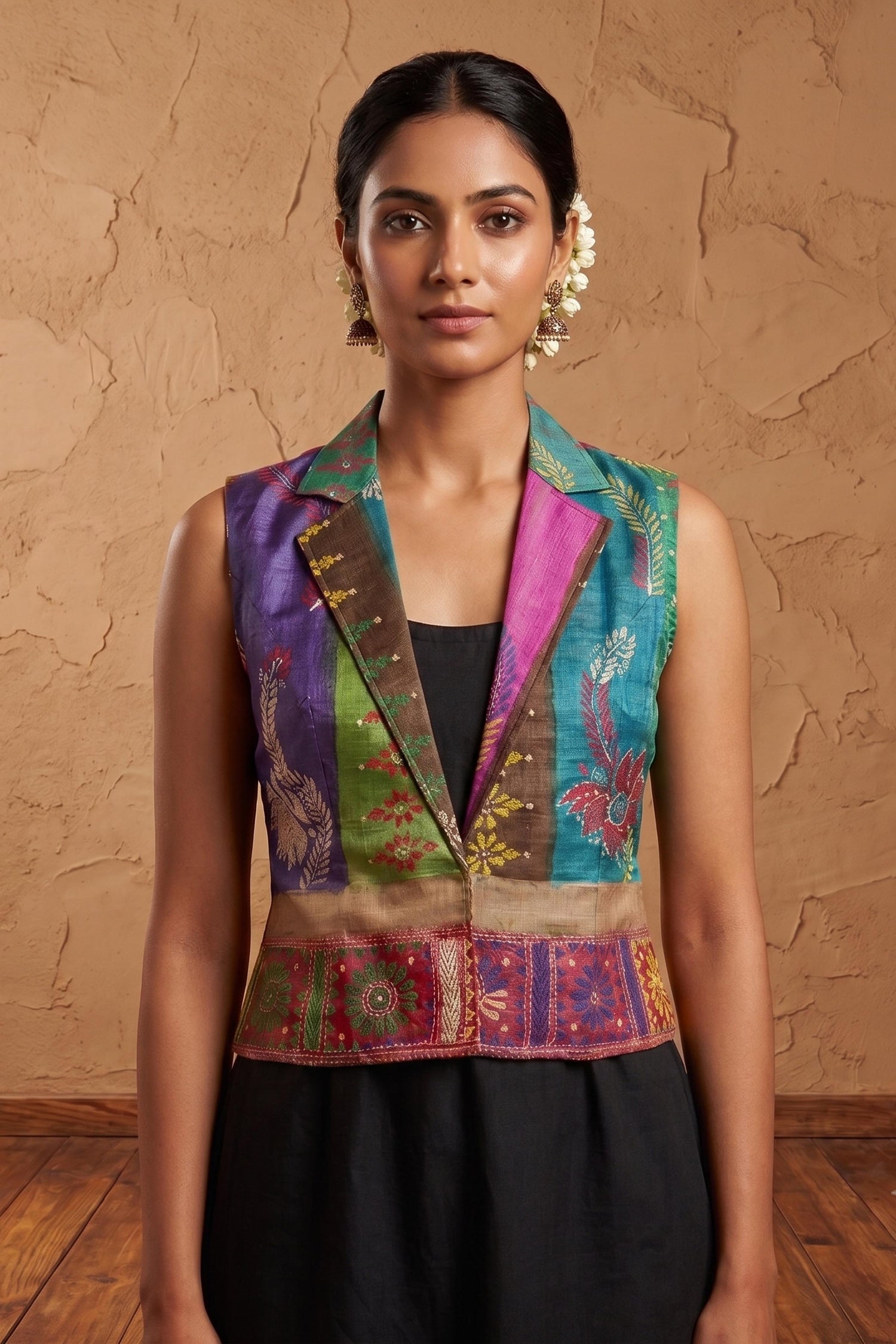 Pure Tussar Silk Kantha Stitch Women&