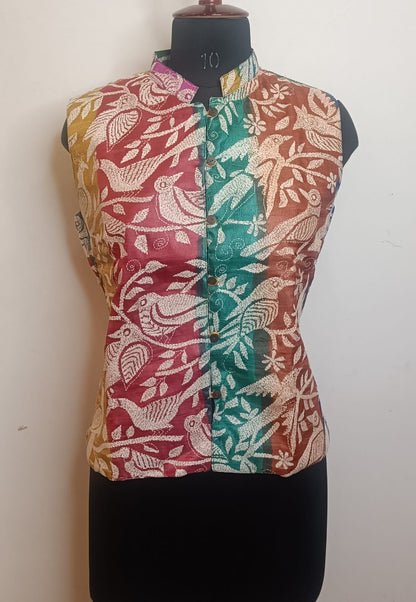 Pure Tussar Silk Kantha Stitch Women&
