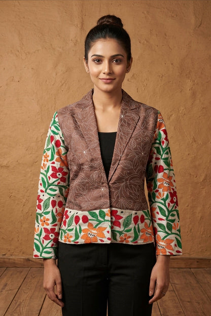 Pure Tussar Silk Kantha Stitch Women&