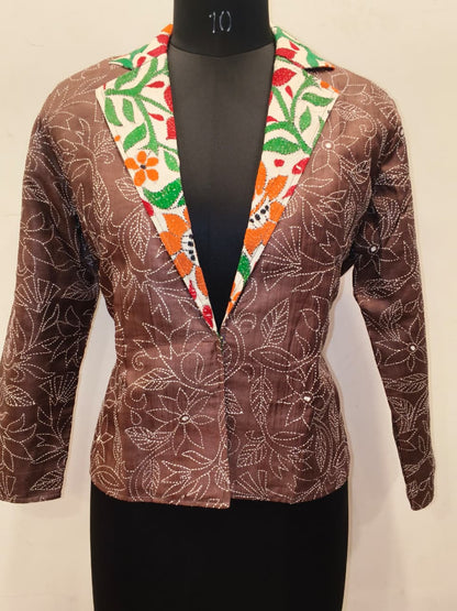 Pure Tussar Silk Kantha Stitch Women&