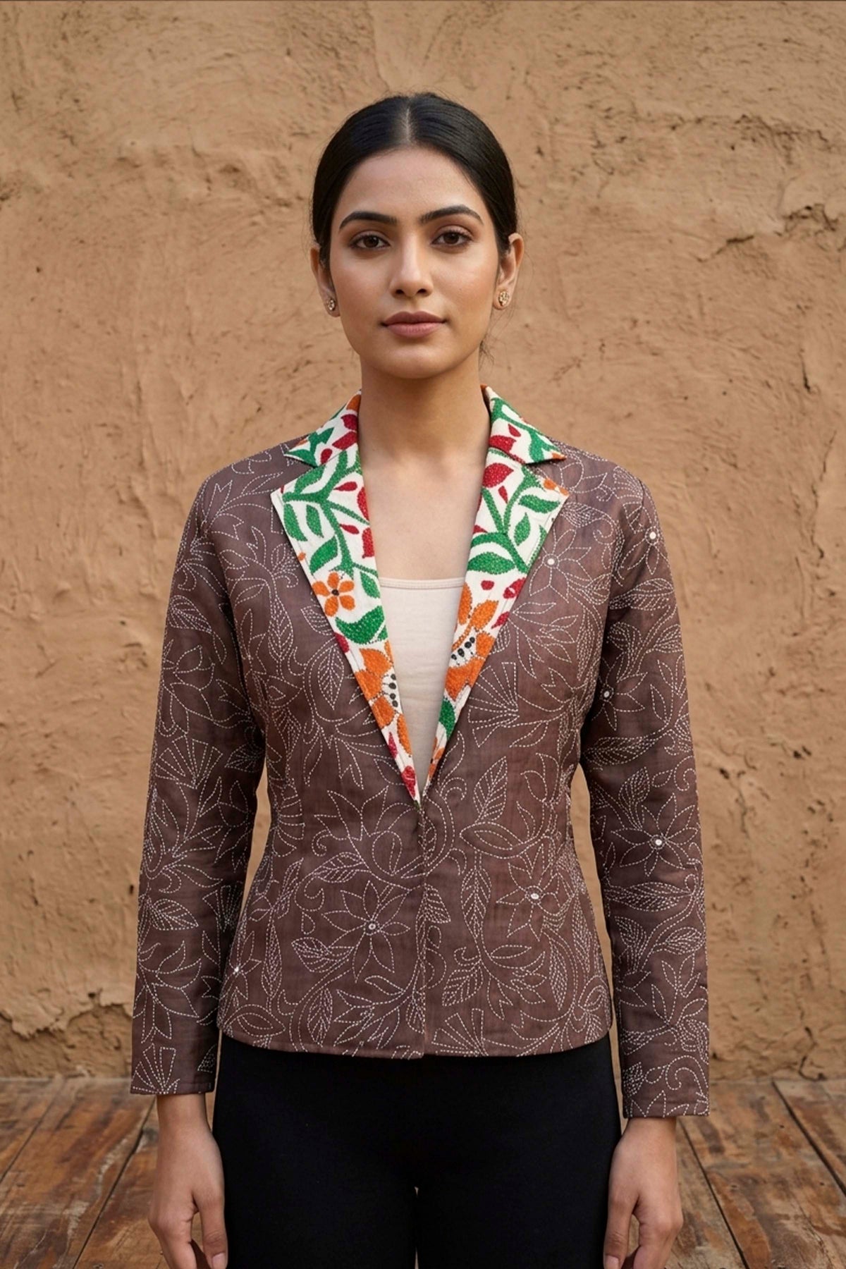 Pure Tussar Silk Kantha Stitch Women&