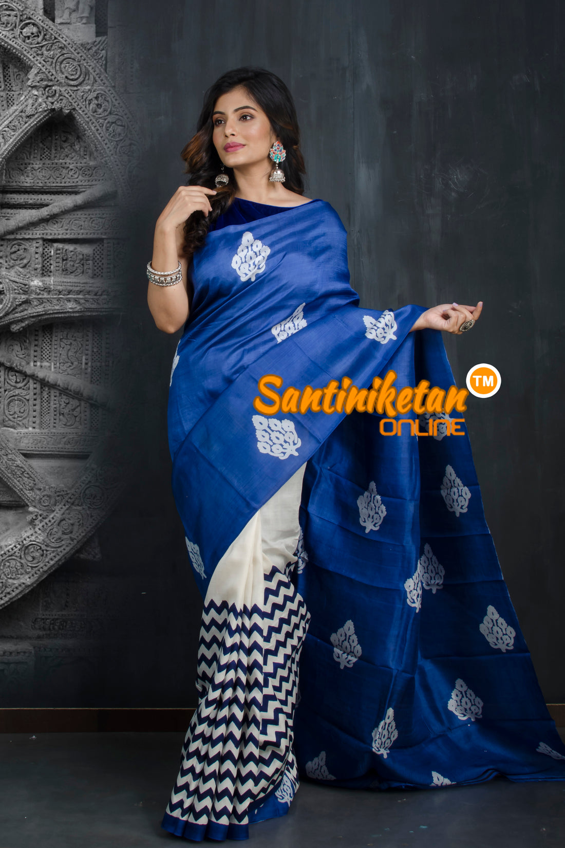 Hand Block On Murshidabad Silk SN20193396