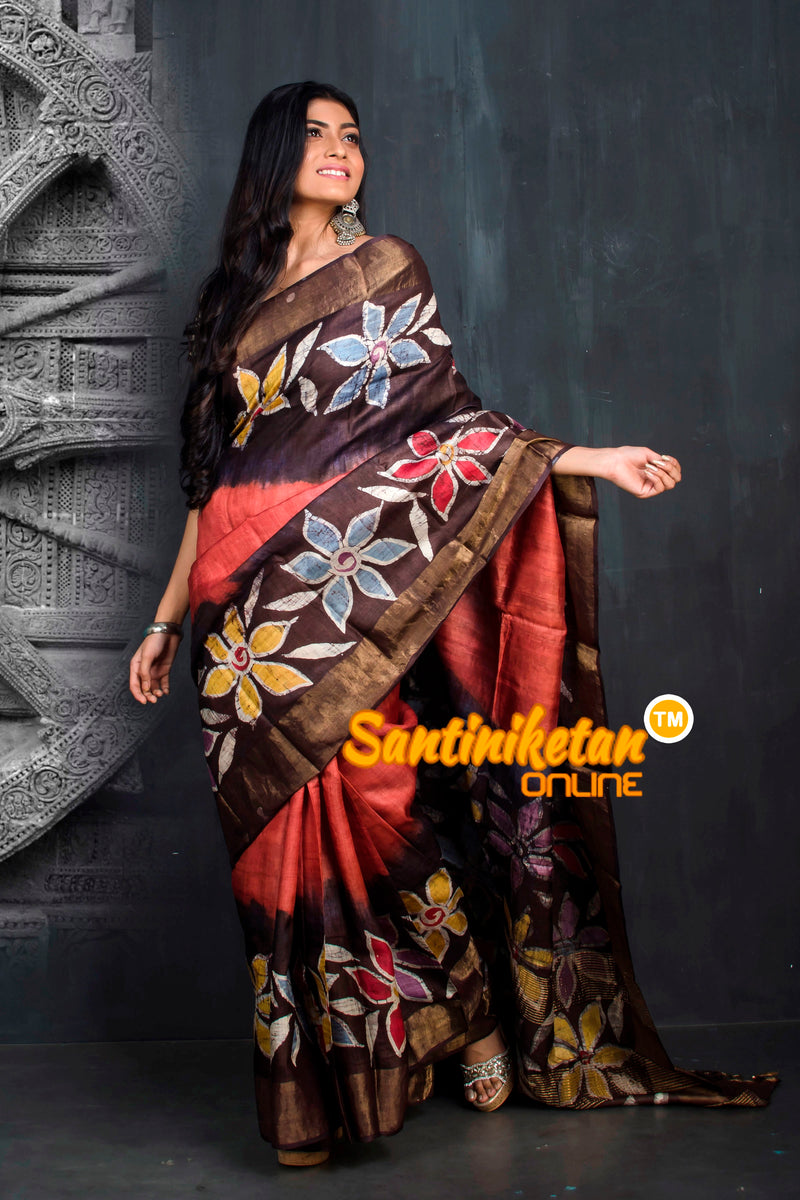 Hand Batik On Zari Tussar Silk SN20195521
