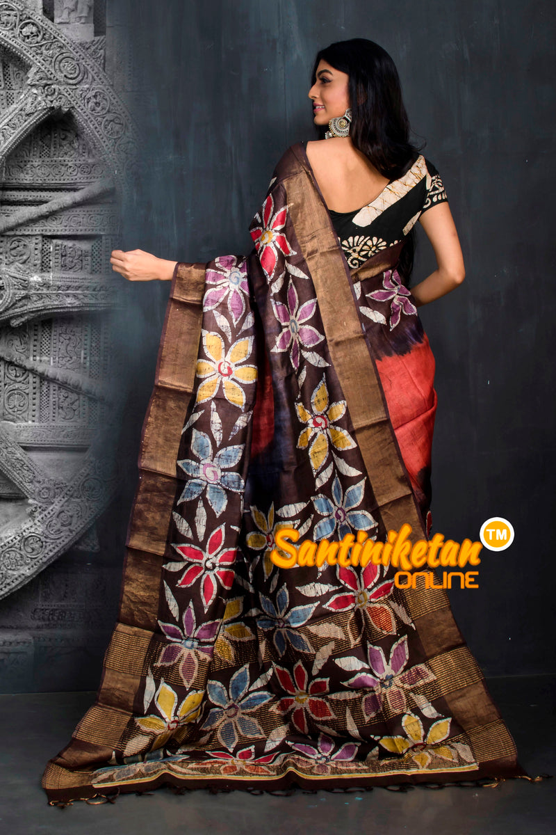 Hand Batik On Zari Tussar Silk SN20195521