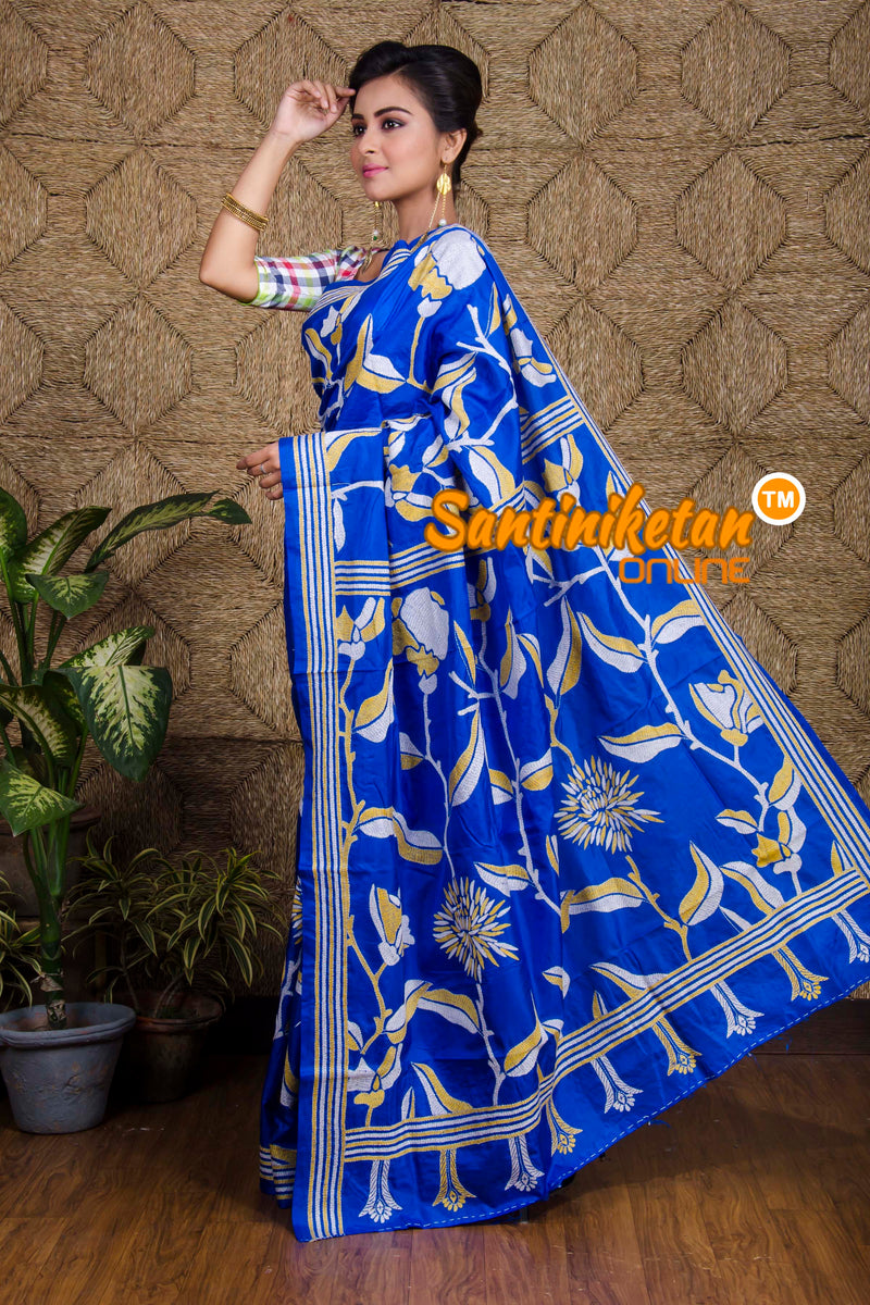 Pure Bangalore Silk Kantha Stitch Saree SN20199716