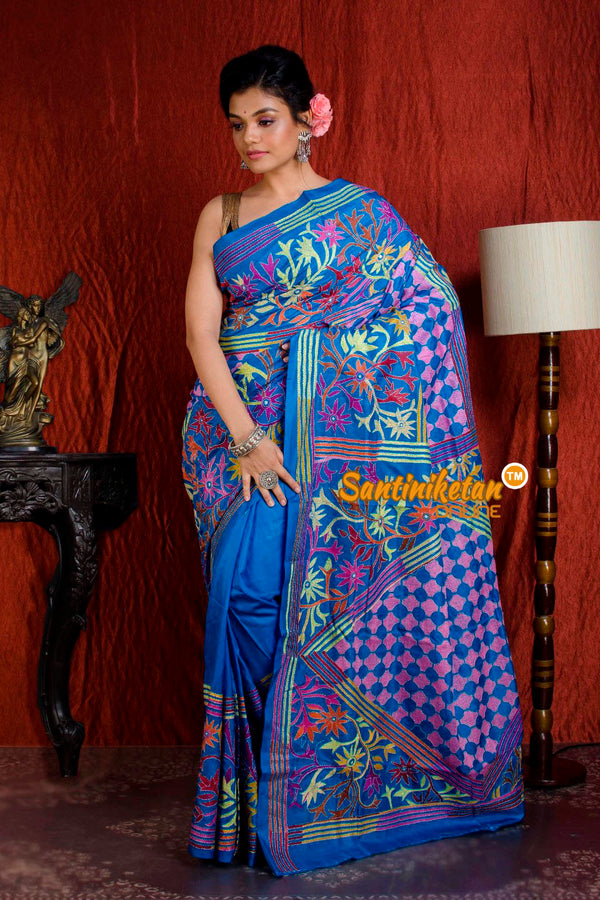 Pure Bangalore Silk Kantha Stitch Saree SN20204943