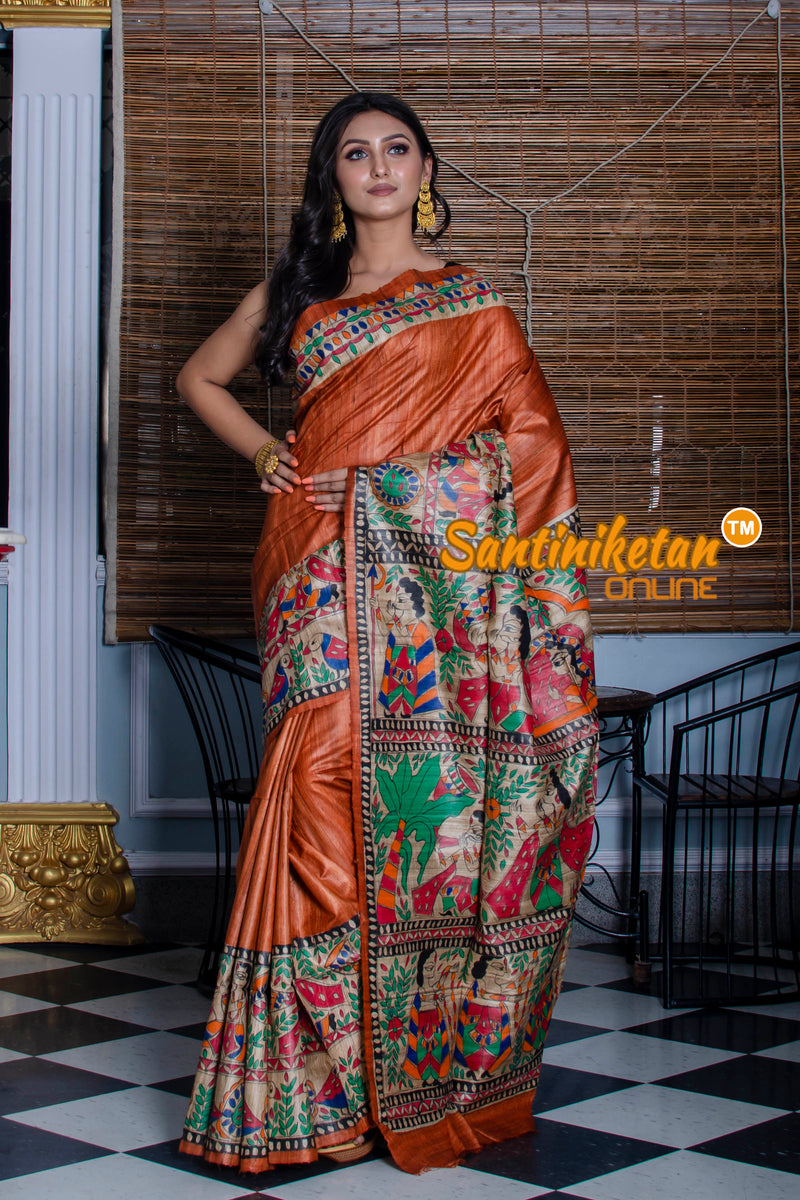 Pure Ghicha Silk Handcrafted Madhubani Saree SN20210175