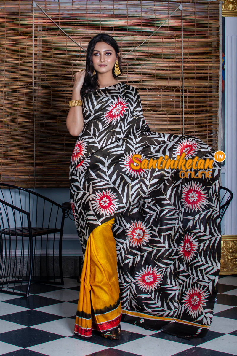 Hand Batik On Murshidabad Silk Saree SN20210250