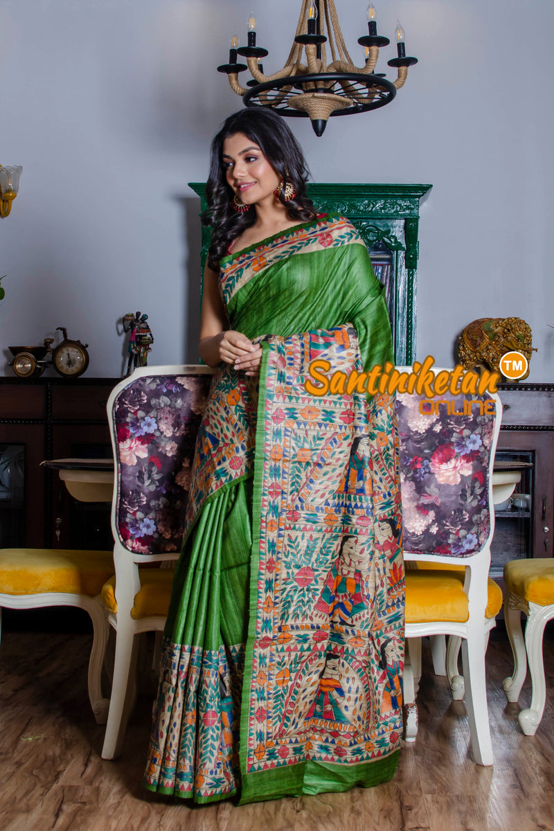Pure Ghicha Silk Handcrafted Madhubani Saree SN20210270