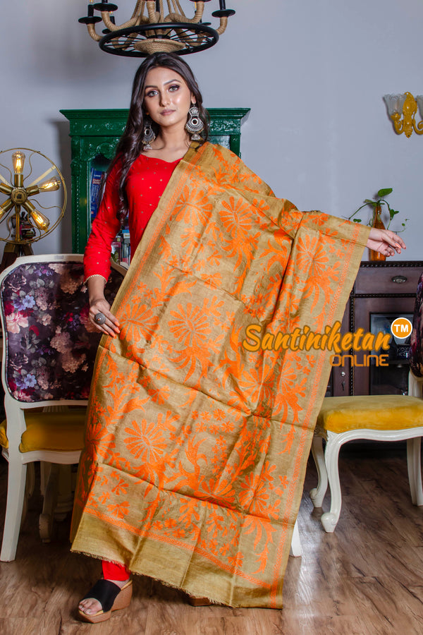 Tussar Silk Kantha Stitch Dupatta SN20210333