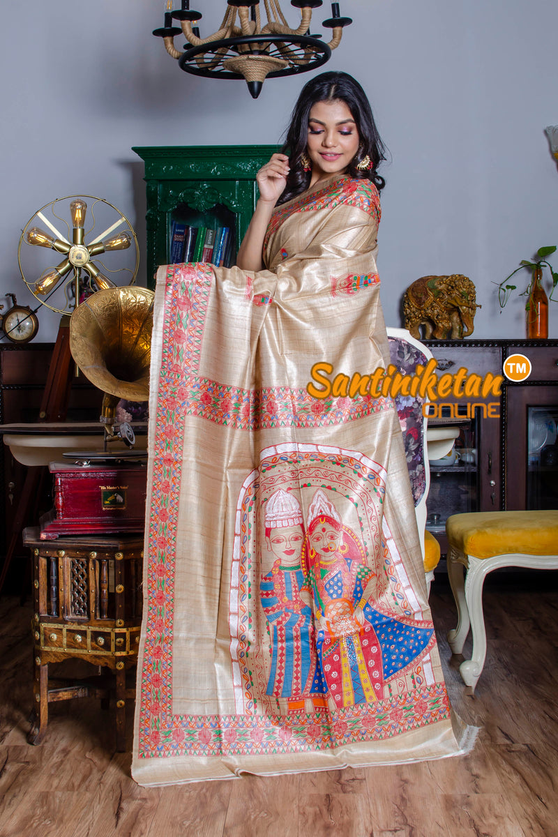 Pure Tussar Silk Handcrafted Madhubani Saree SN20210354