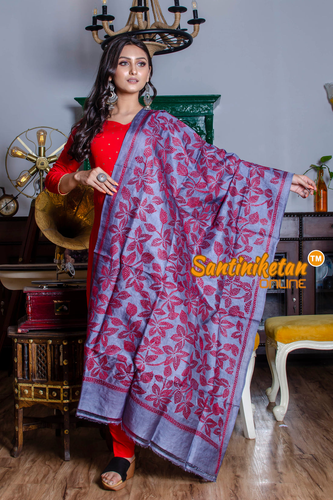 Tussar Silk Kantha Stitch Dupatta SN20210381
