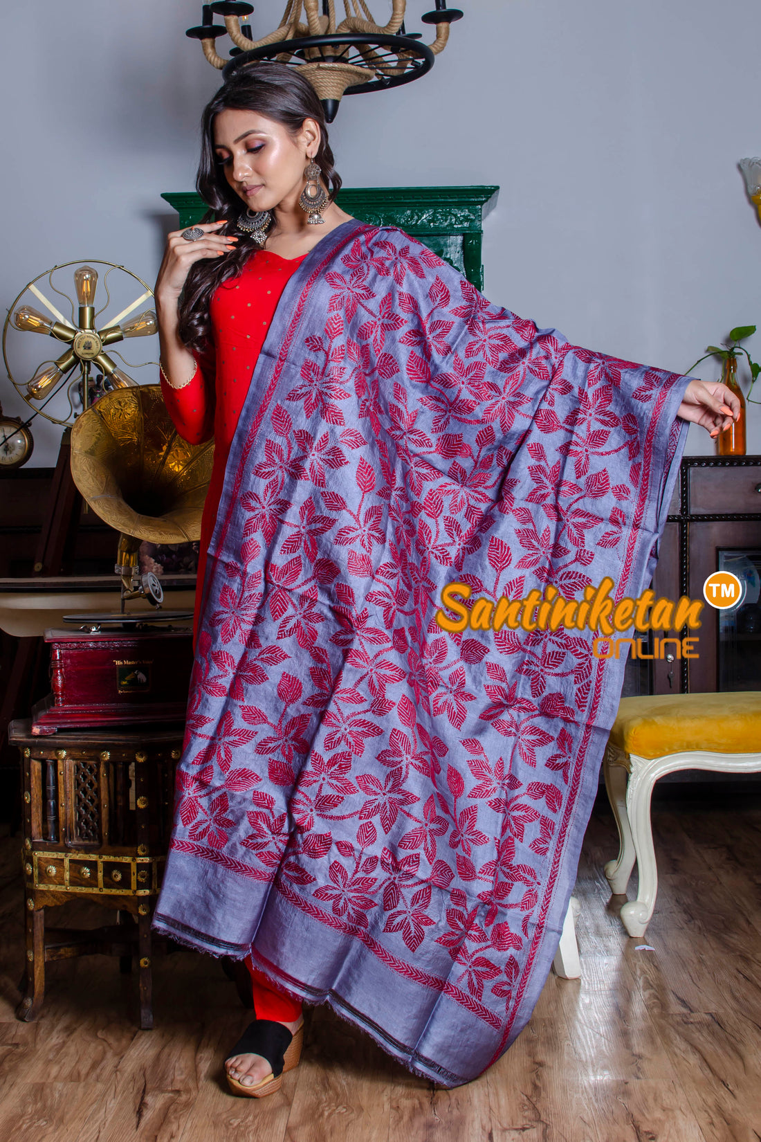 Tussar Silk Kantha Stitch Dupatta SN20210381