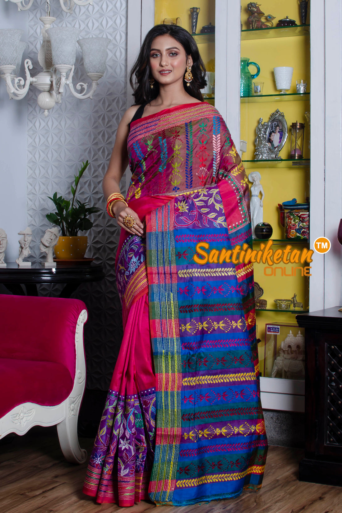 Katan Silk Kantha Stitch Saree SN20211303