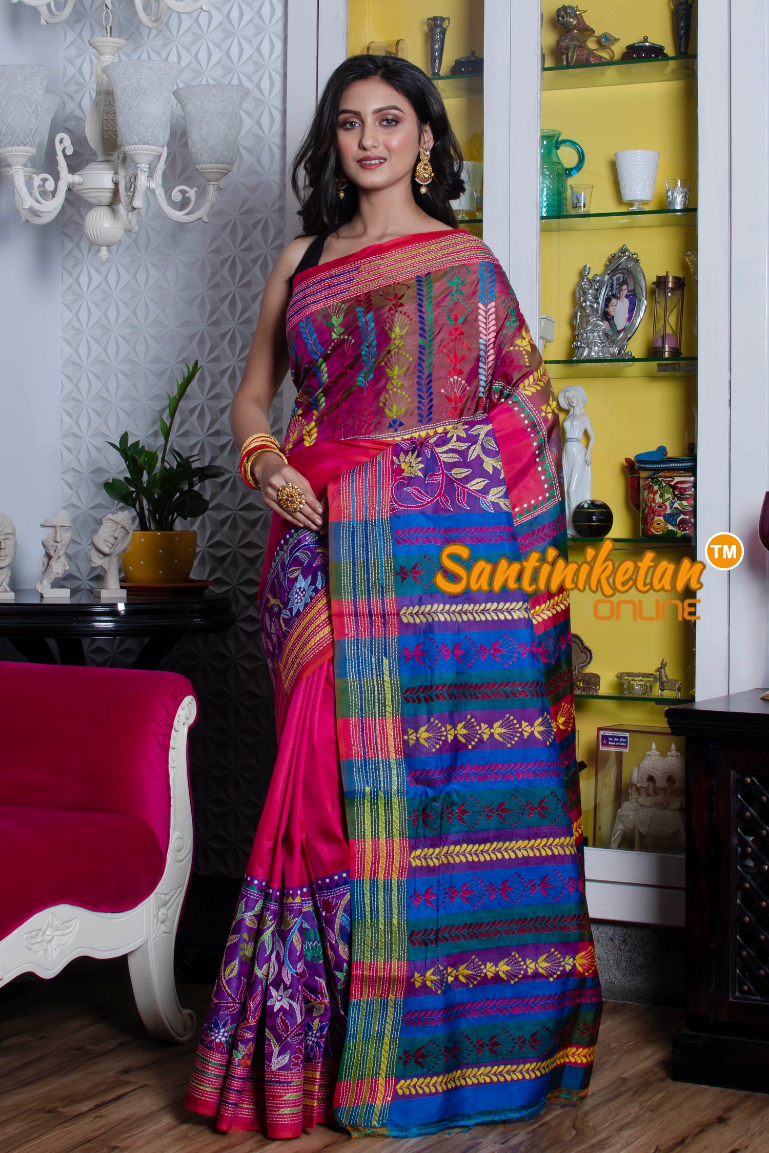 Katan Silk Kantha Stitch Saree SN20211303