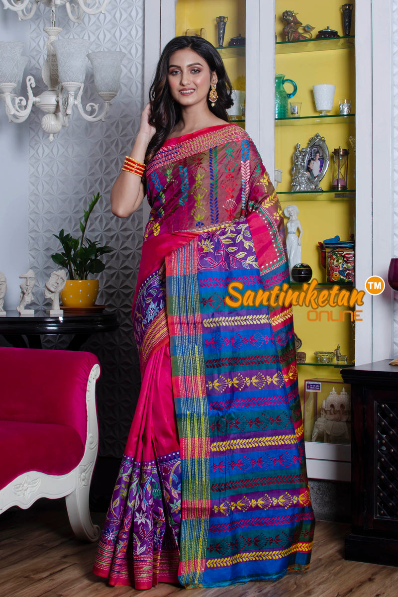 Katan Silk Kantha Stitch Saree SN20211303